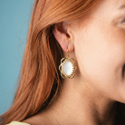 Artisan Shape Earring with White Resin Oval