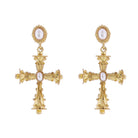 Artisan Pearl Post Earring with Gold Decorative Cross with Pearl Center