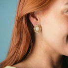 Ornate Stud Earring with Pearl Oval Center