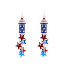 Red, White, Blue, Silver Enamel Firework Earring with Metallic Star Dangles