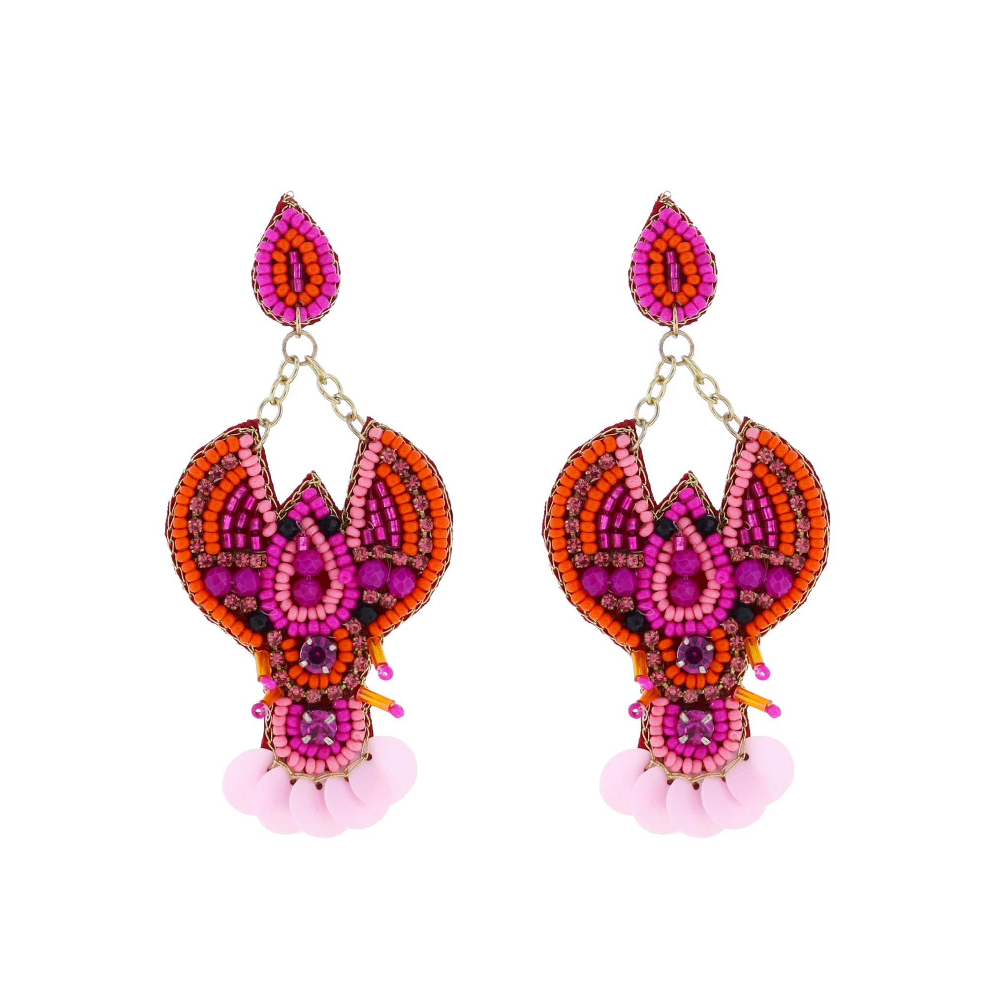 Pink, Orange, Light Pink Beaded Crustacean Earring