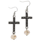 Silver Cross with Champagne Stone Earring