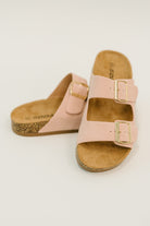 Jete Nubuck Double Buckle Slides in Blush - Charming Charlie