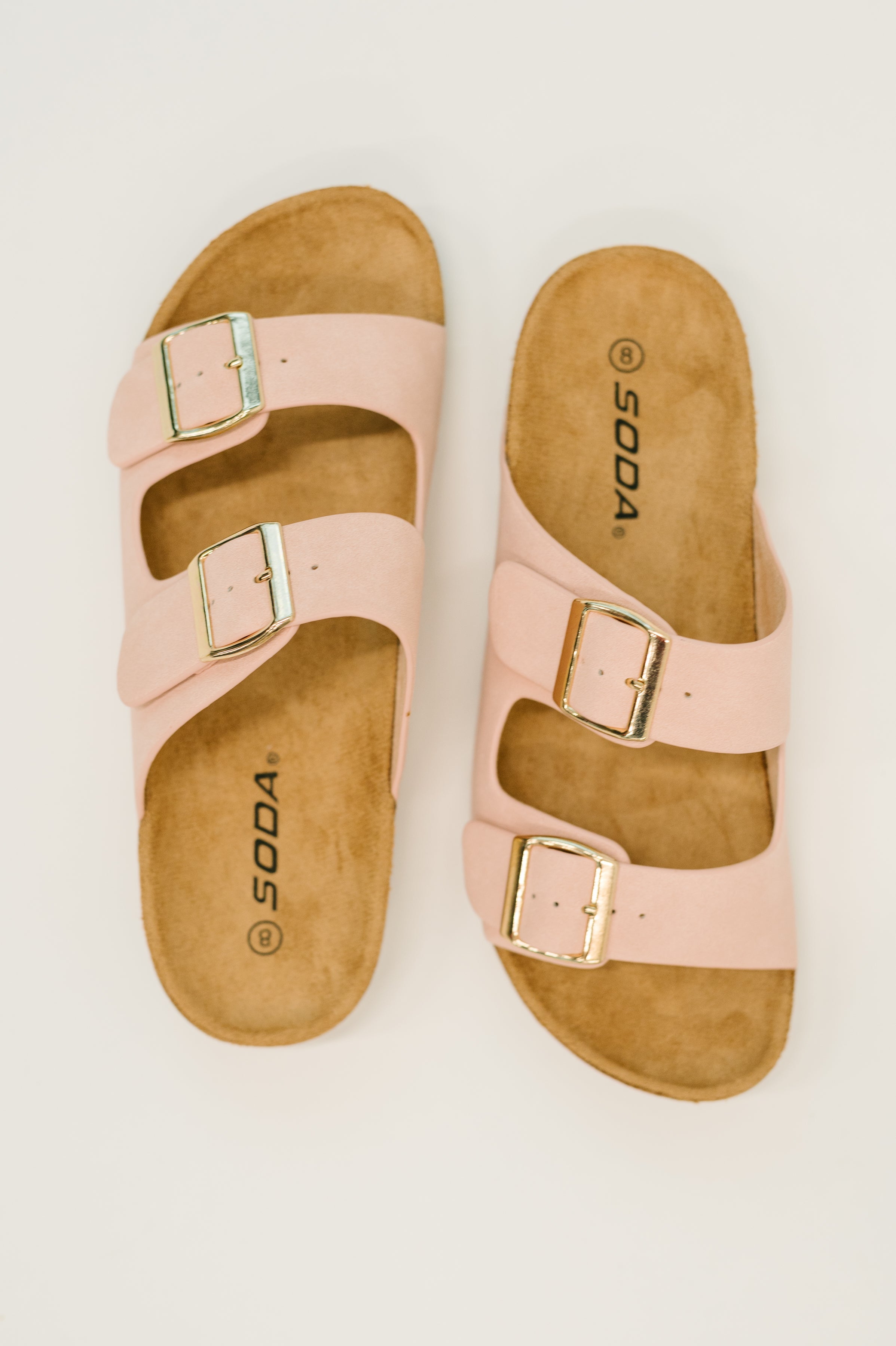 Jete Nubuck Double Buckle Slides in Blush - Charming Charlie