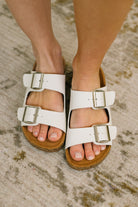 Jete Double Buckle Slides in White - Charming Charlie