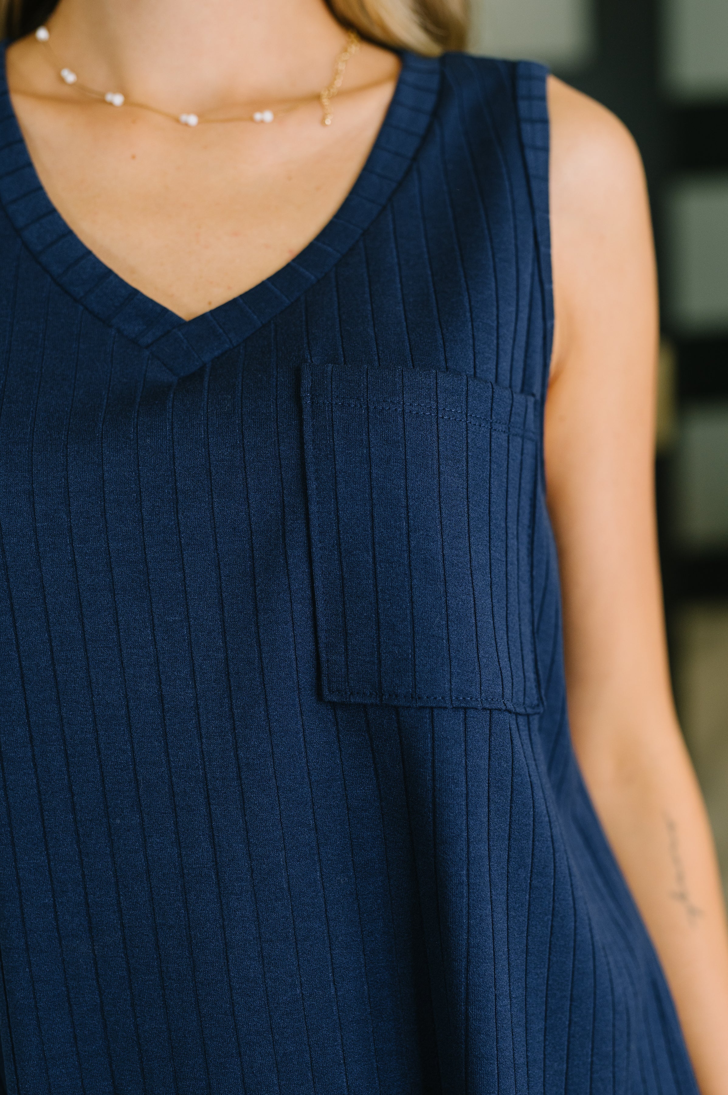 Just Give In Ribbed Knit Tank in Navy - Charming Charlie