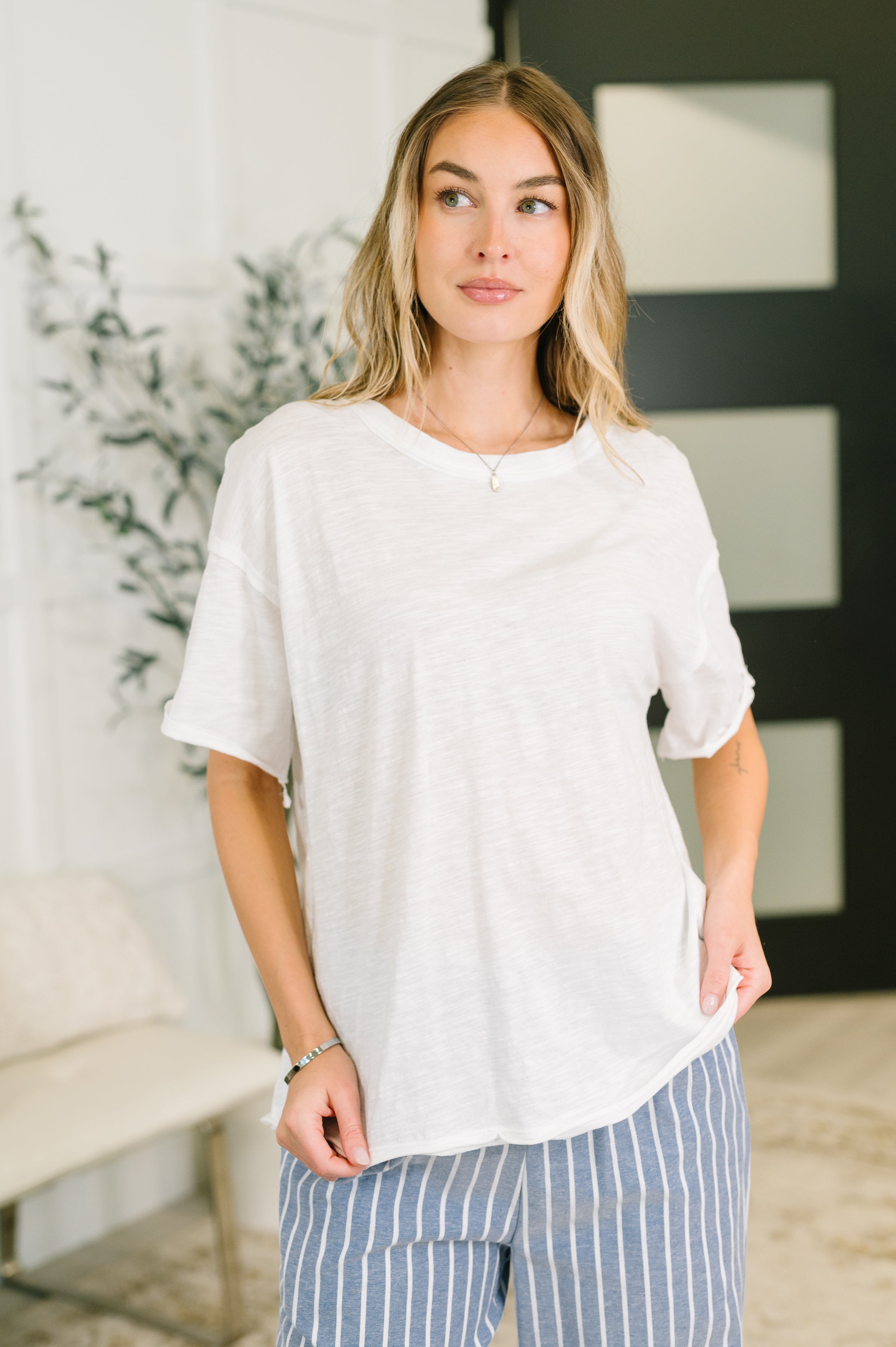Just Like That Relaxed Heather Tee in Ivory - Charming Charlie