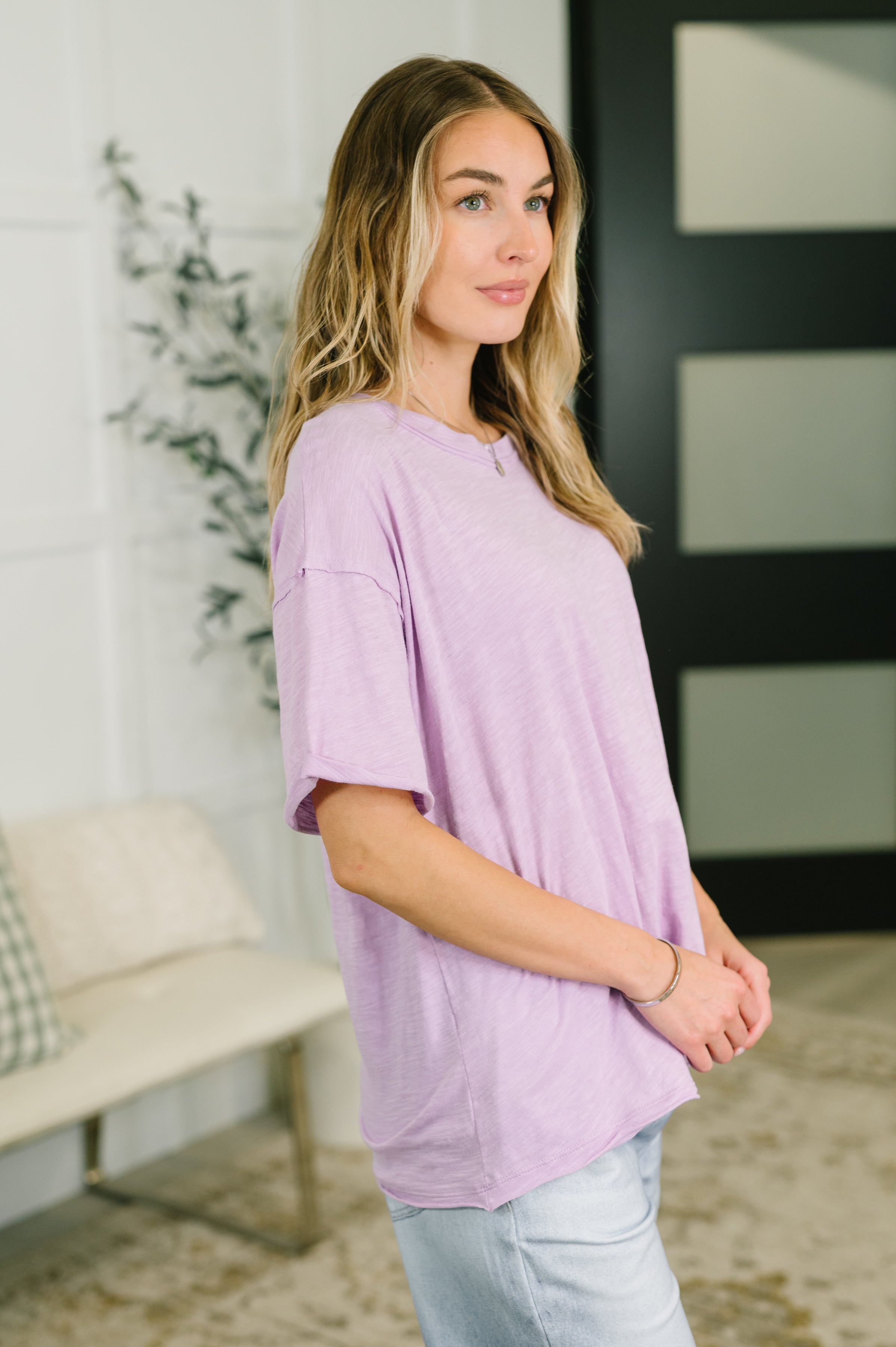 Just Like That Relaxed Heather Tee in Lilac - Charming Charlie