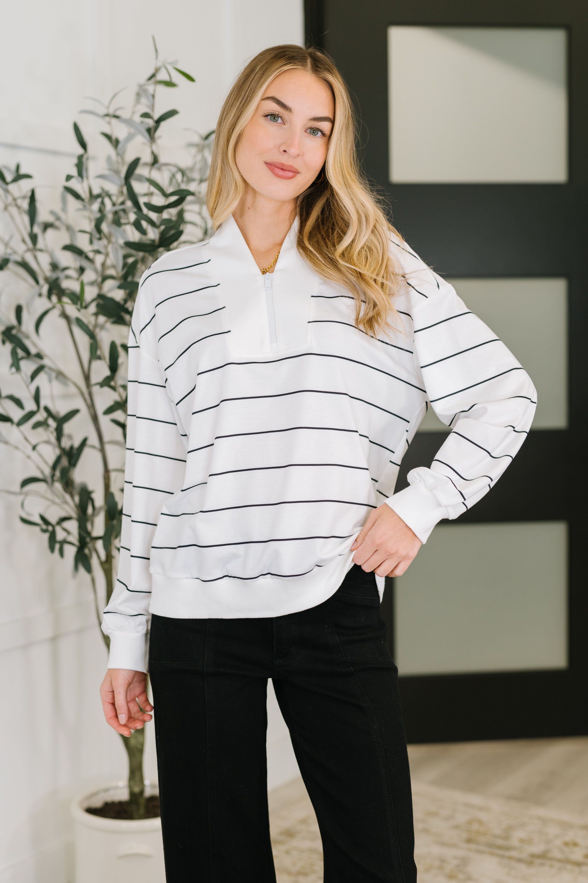 Just My Stripe Zipper Top - Charming Charlie