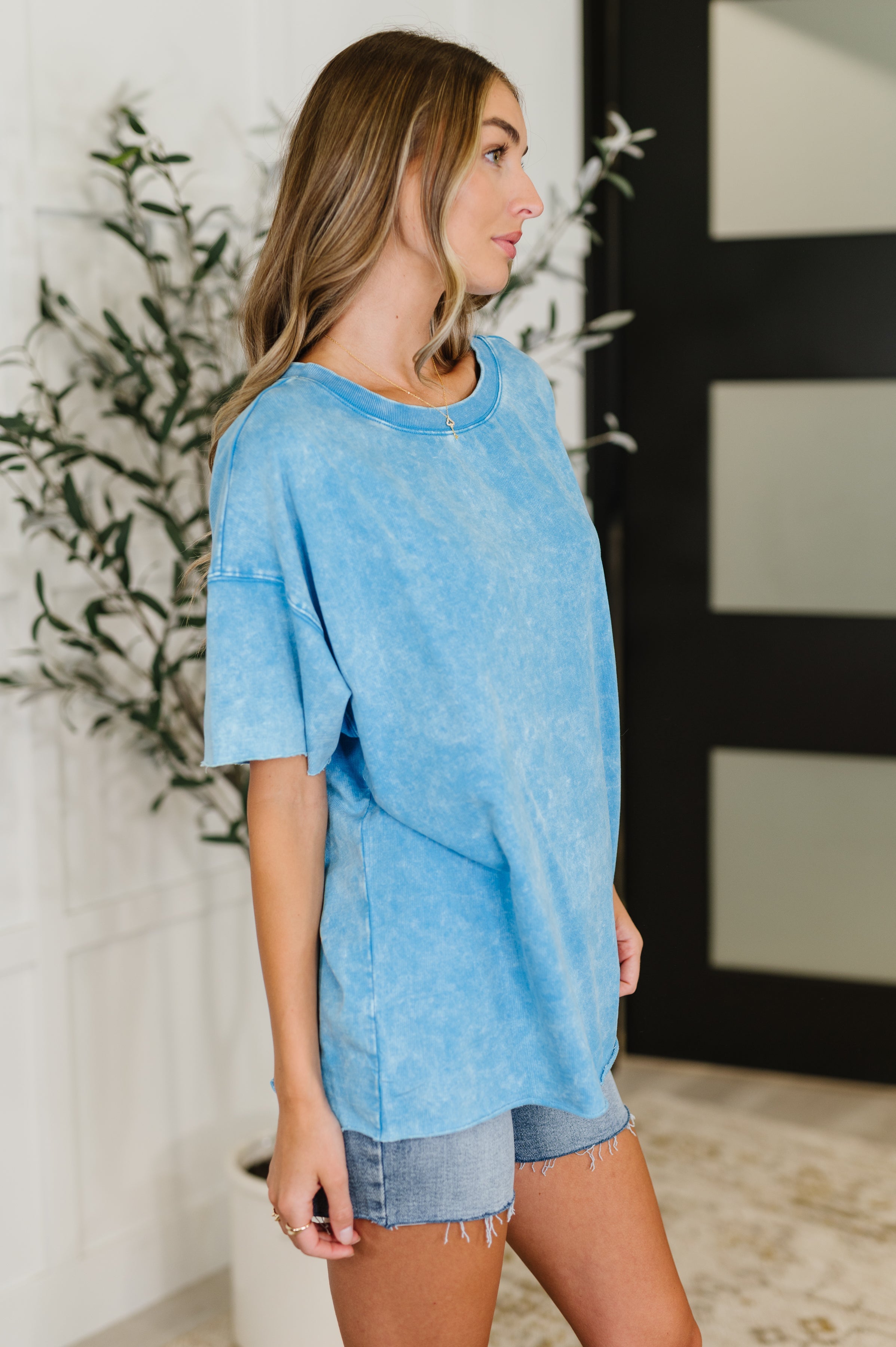 Just My Type Mineral Wash Relaxed Top in Deep Sky - Charming Charlie
