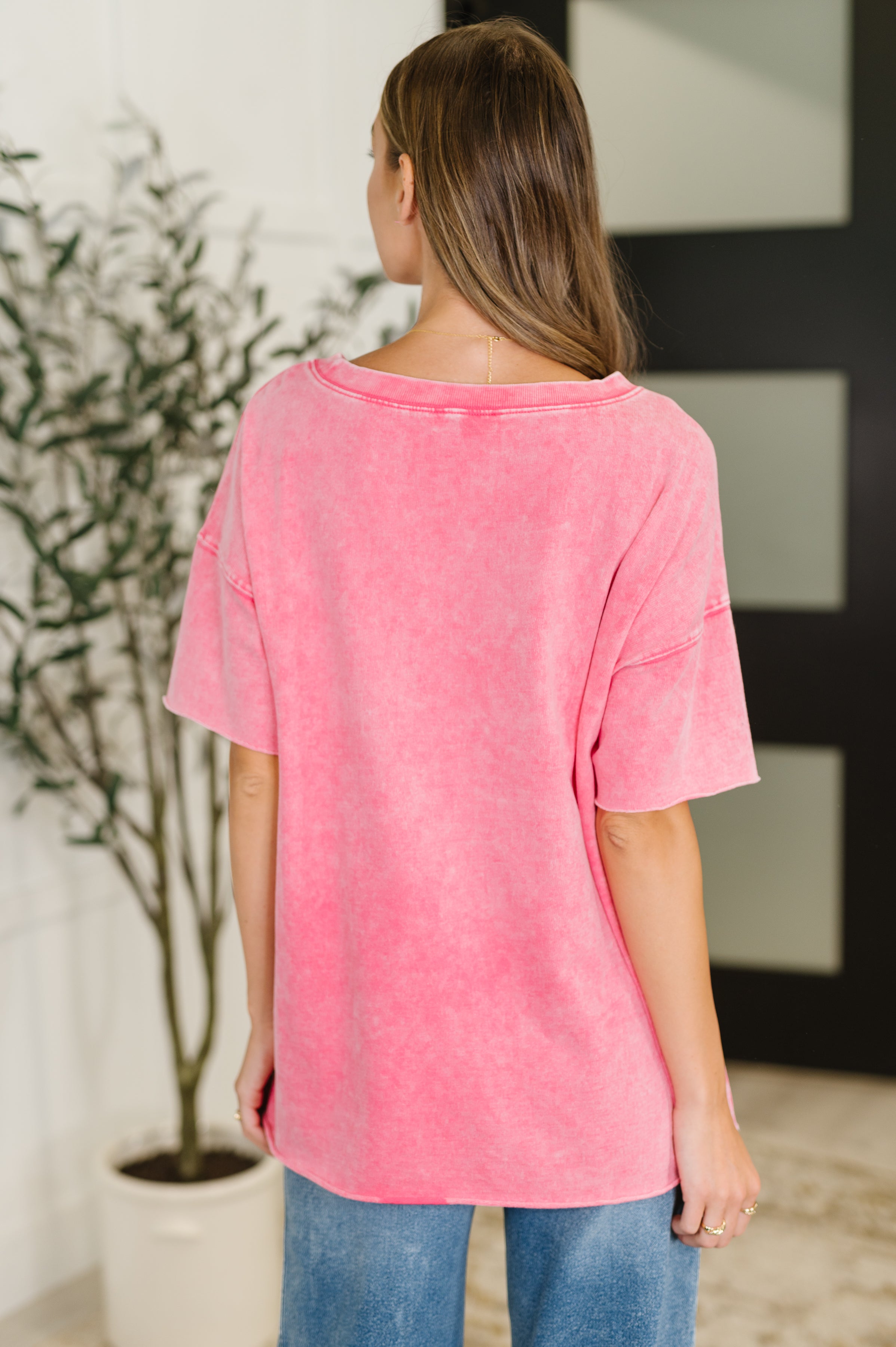 Just My Type Mineral Wash Relaxed Top in Fuchsia - Charming Charlie