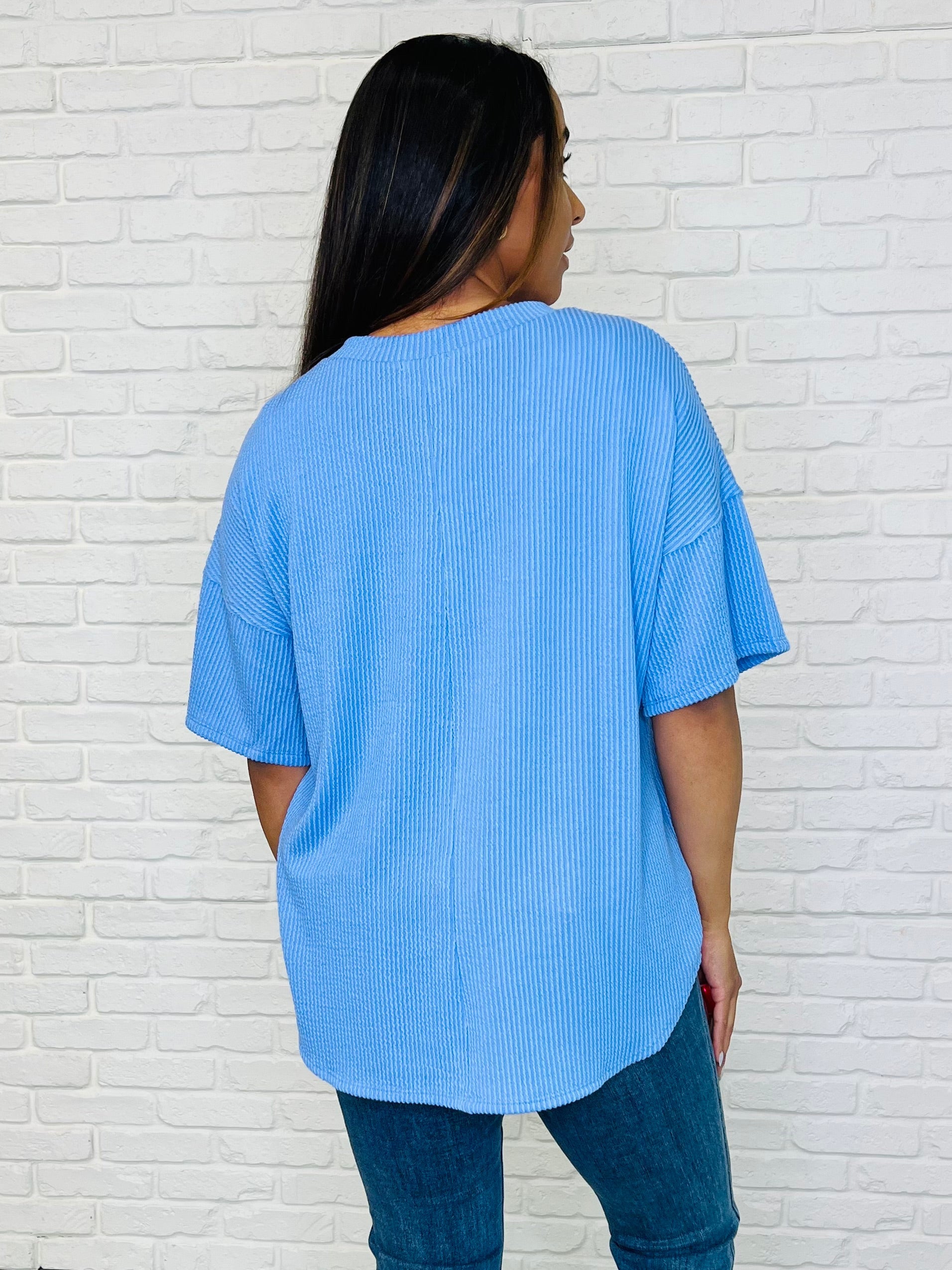 Just a Casual Girly V-Neck Basic Tee in Periwinkle Blue - Charming Charlie