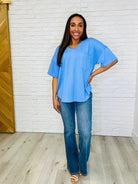 Just a Casual Girly V-Neck Basic Tee in Periwinkle Blue - Charming Charlie