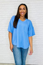 Just a Casual Girly V-Neck Basic Tee in Periwinkle Blue - Charming Charlie