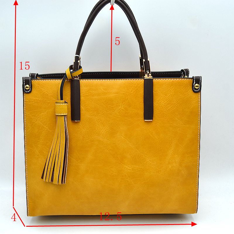 Large Shoulder Vegan Leather Tassel Handbag For Women - Tote Bag