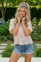 Pretty in Pink Floral Embroidered Button Down Top - Charming Charlie