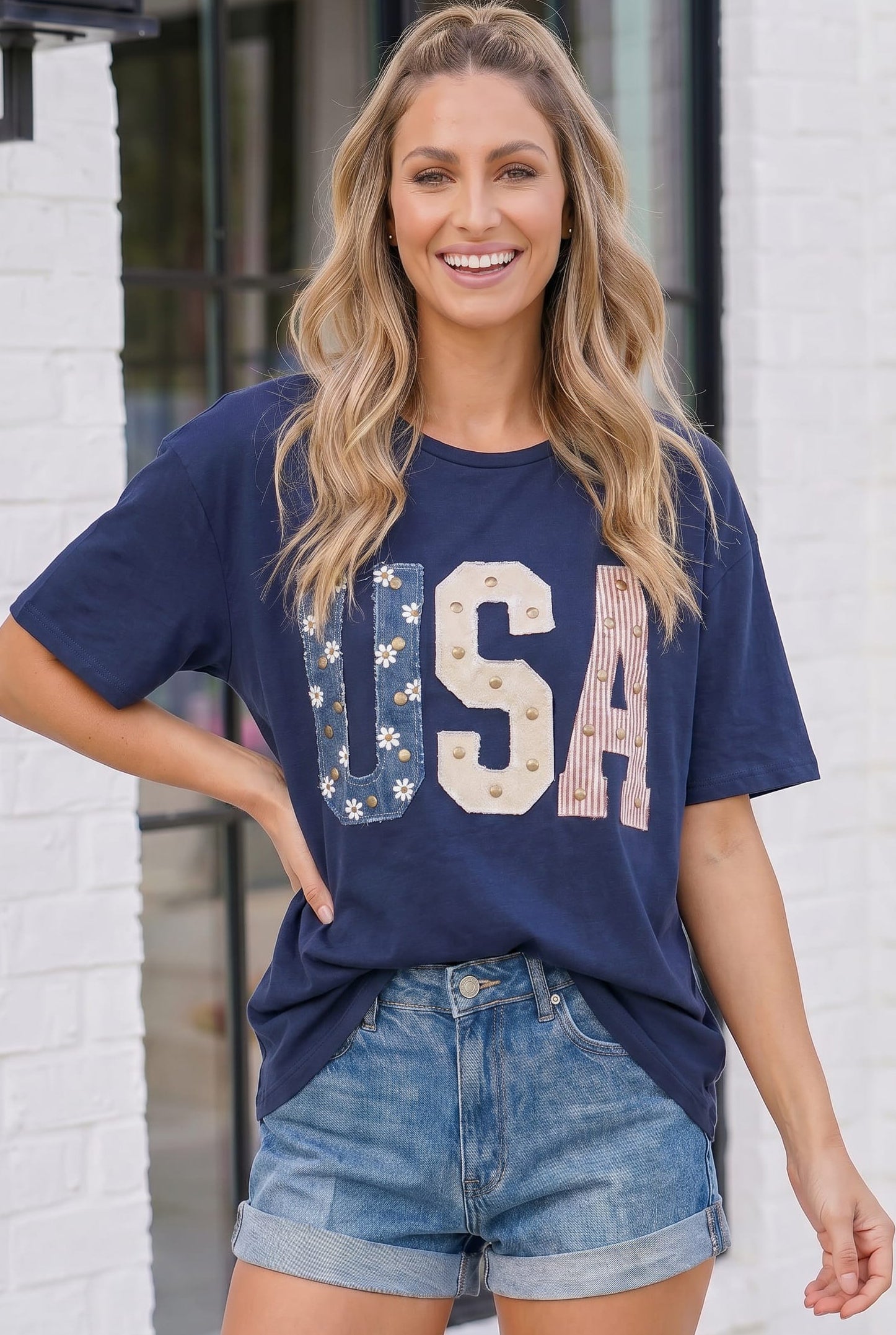 Stars Stripes and Daisy Vibes USA Graphic Tee - Charming Charlie