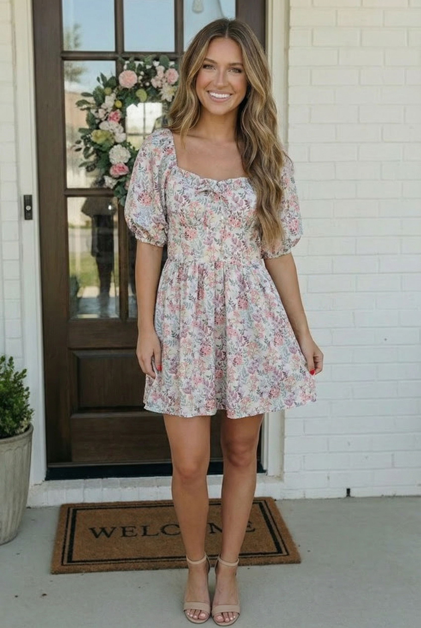 Garden Party Dreams Floral Puff Sleeve Mini Dress - Charming Charlie