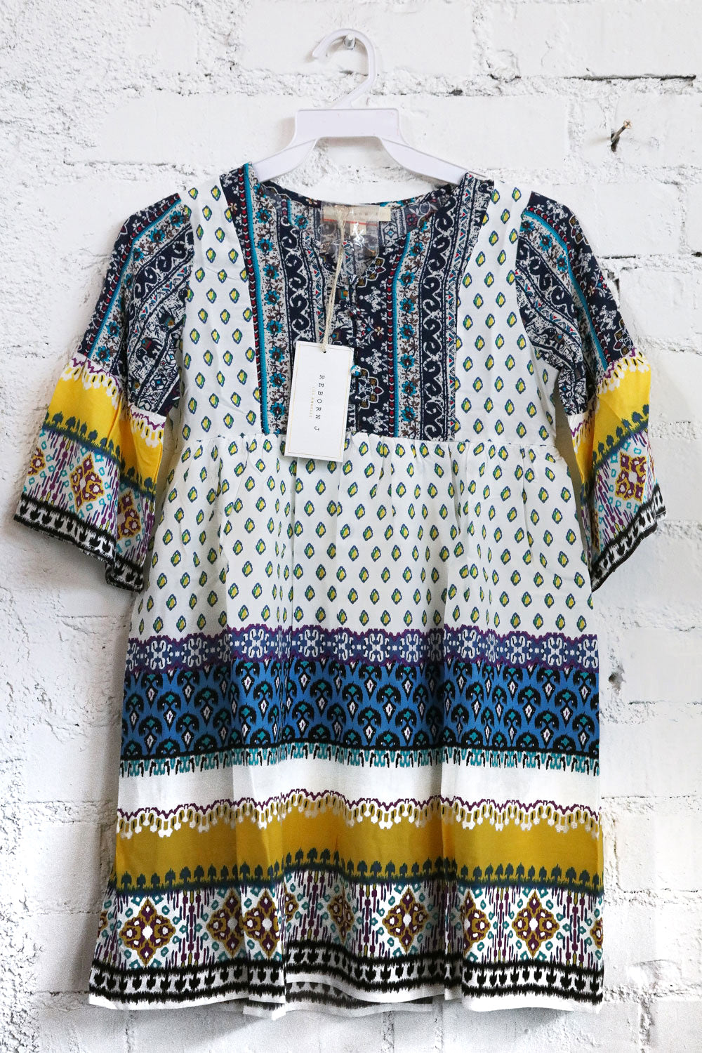 Kids Sunny Days Navy Boho Print 3/4 Sleeve Dress - Charming Charlie