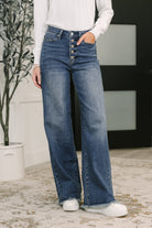 Karla High Waist Column Straight Button-Fly & Back Welt Pkts - Charming Charlie