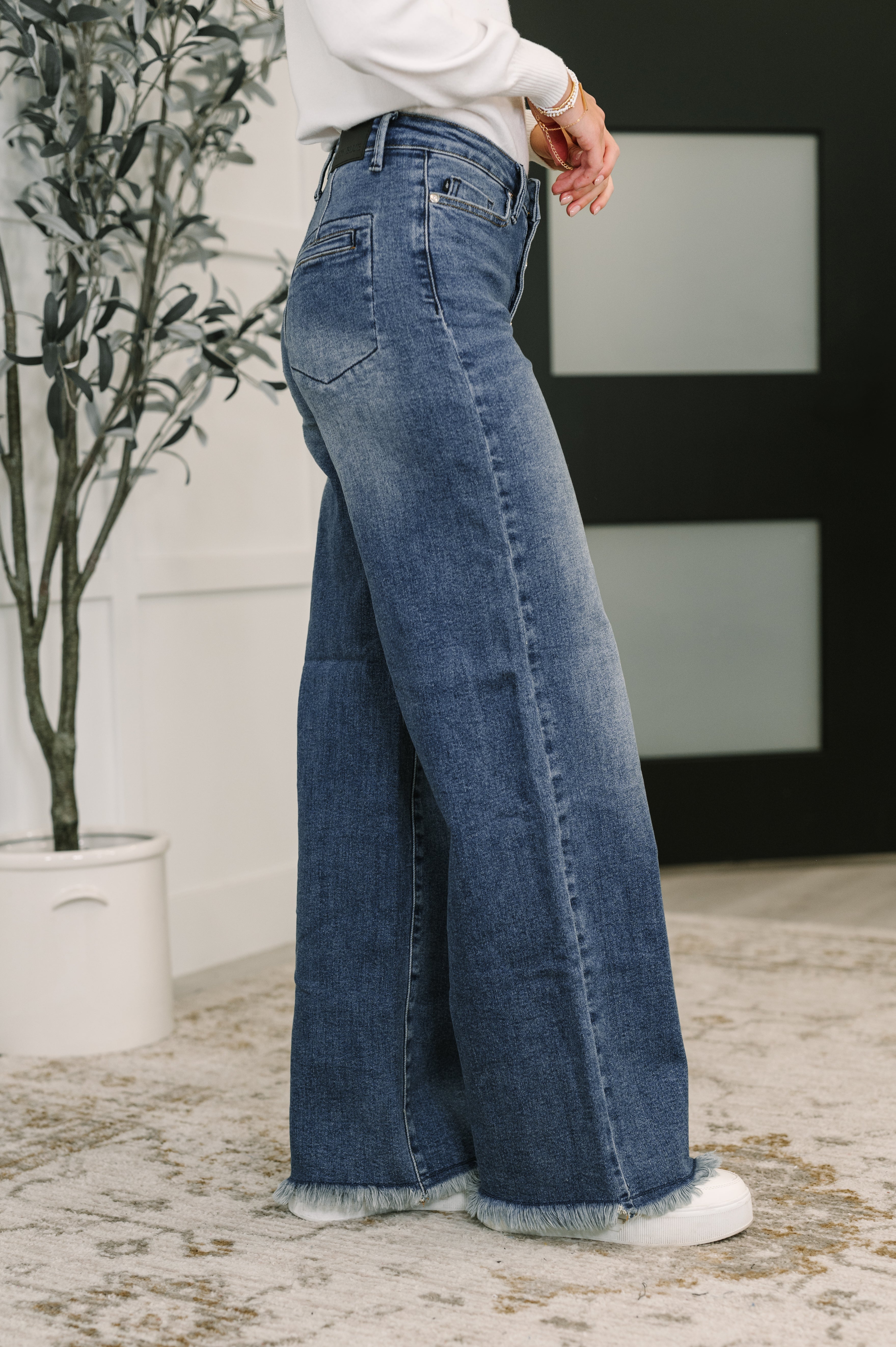 Karla High Waist Column Straight Button-Fly & Back Welt Pkts - Charming Charlie