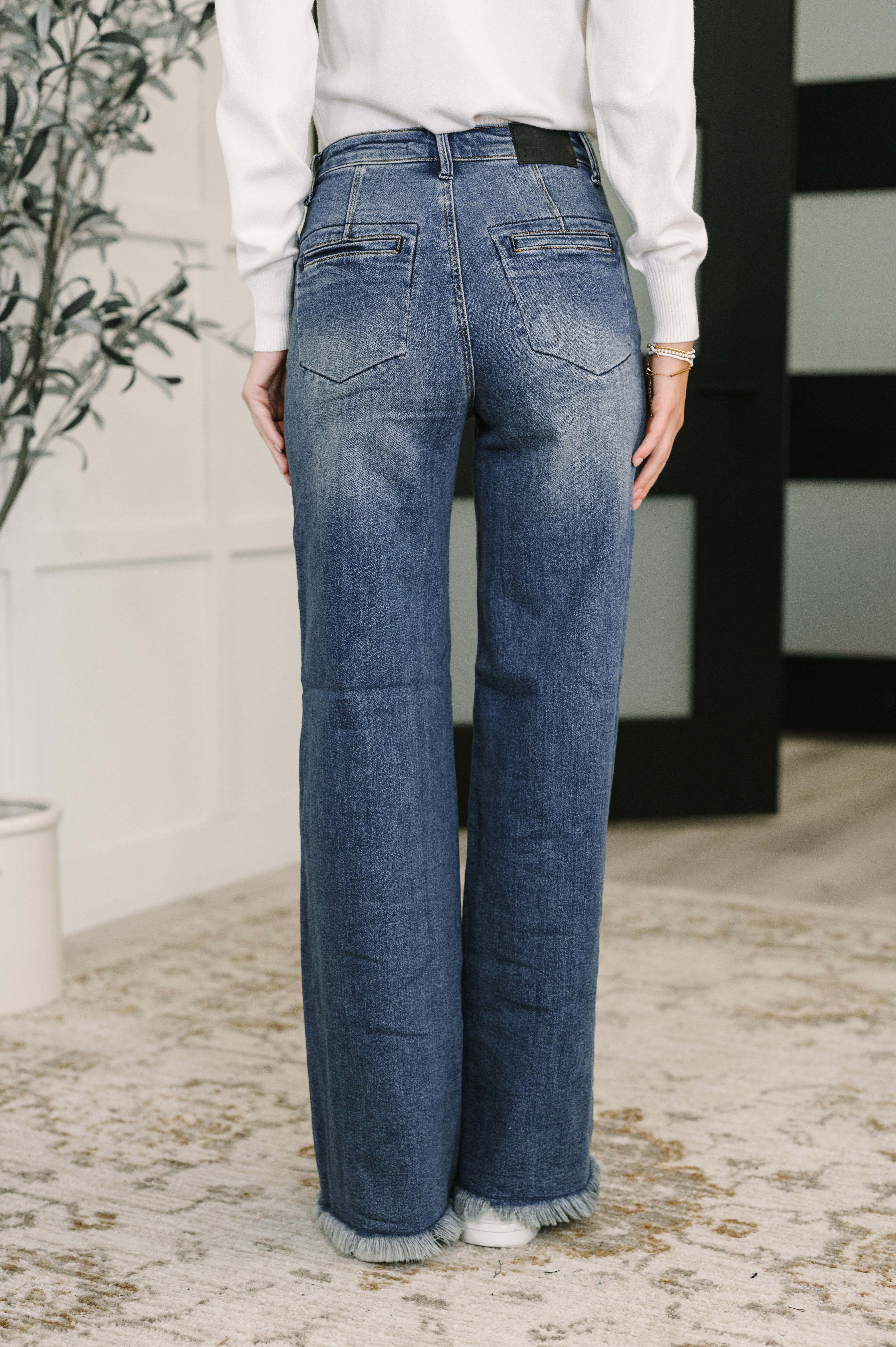 Karla High Waist Column Straight Button-Fly & Back Welt Pkts - Charming Charlie