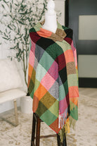 Keep Me Cozy Checkered Fringe Scarf in Berry - Charming Charlie