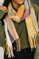 Keep Me Cozy Checkered Fringe Scarf in Pine and Petals - Charming Charlie