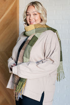 Keep Me Cozy Checkered Fringe Scarf in Woodland Shades - Charming Charlie