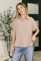 Keep Up Collared Button Down in Ash Mocha - Charming Charlie