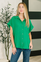 Keep Up Collared Button Down in Green - Charming Charlie