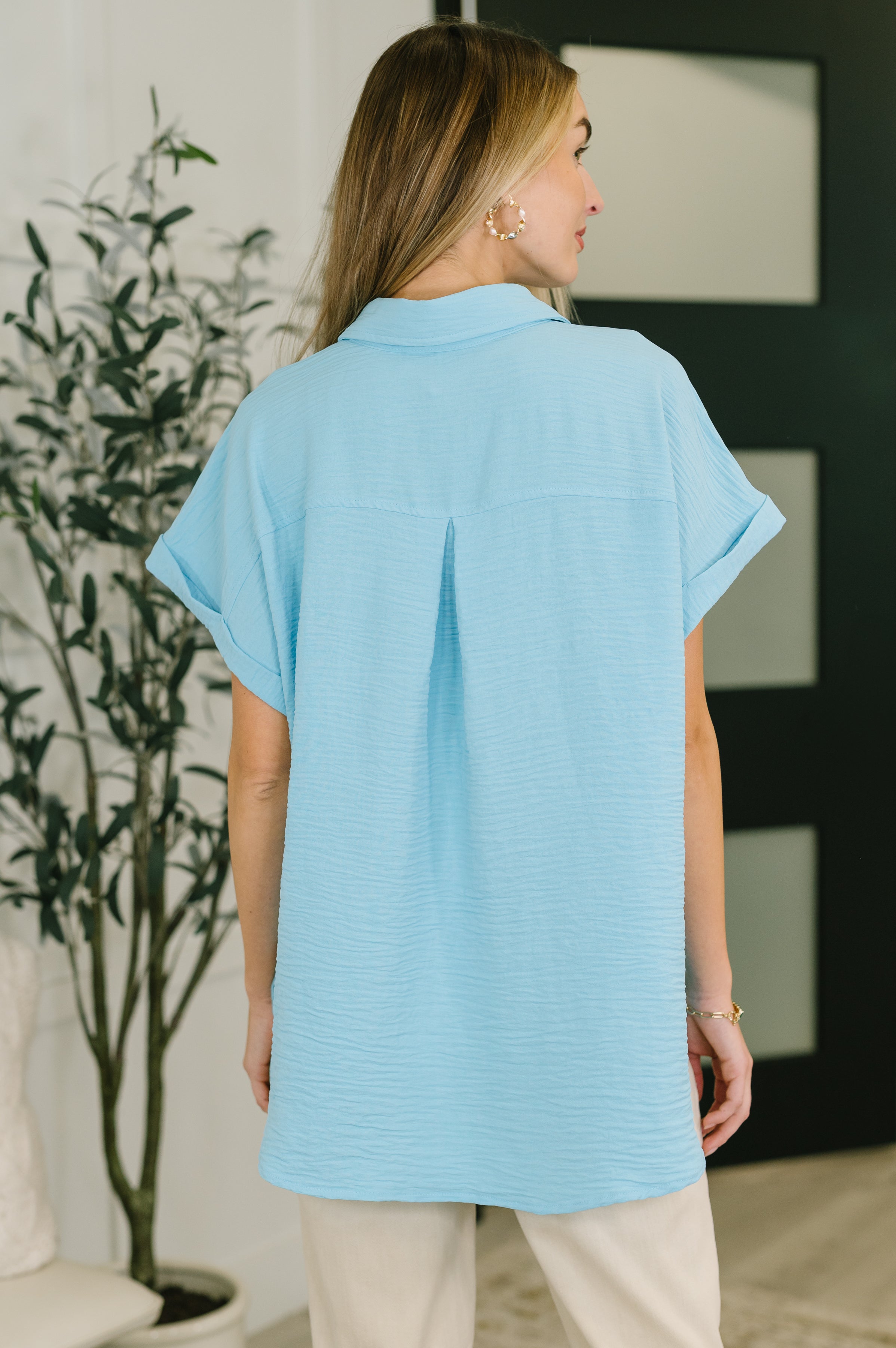 Keep Up Collared Button Down in Sky Blue - Charming Charlie