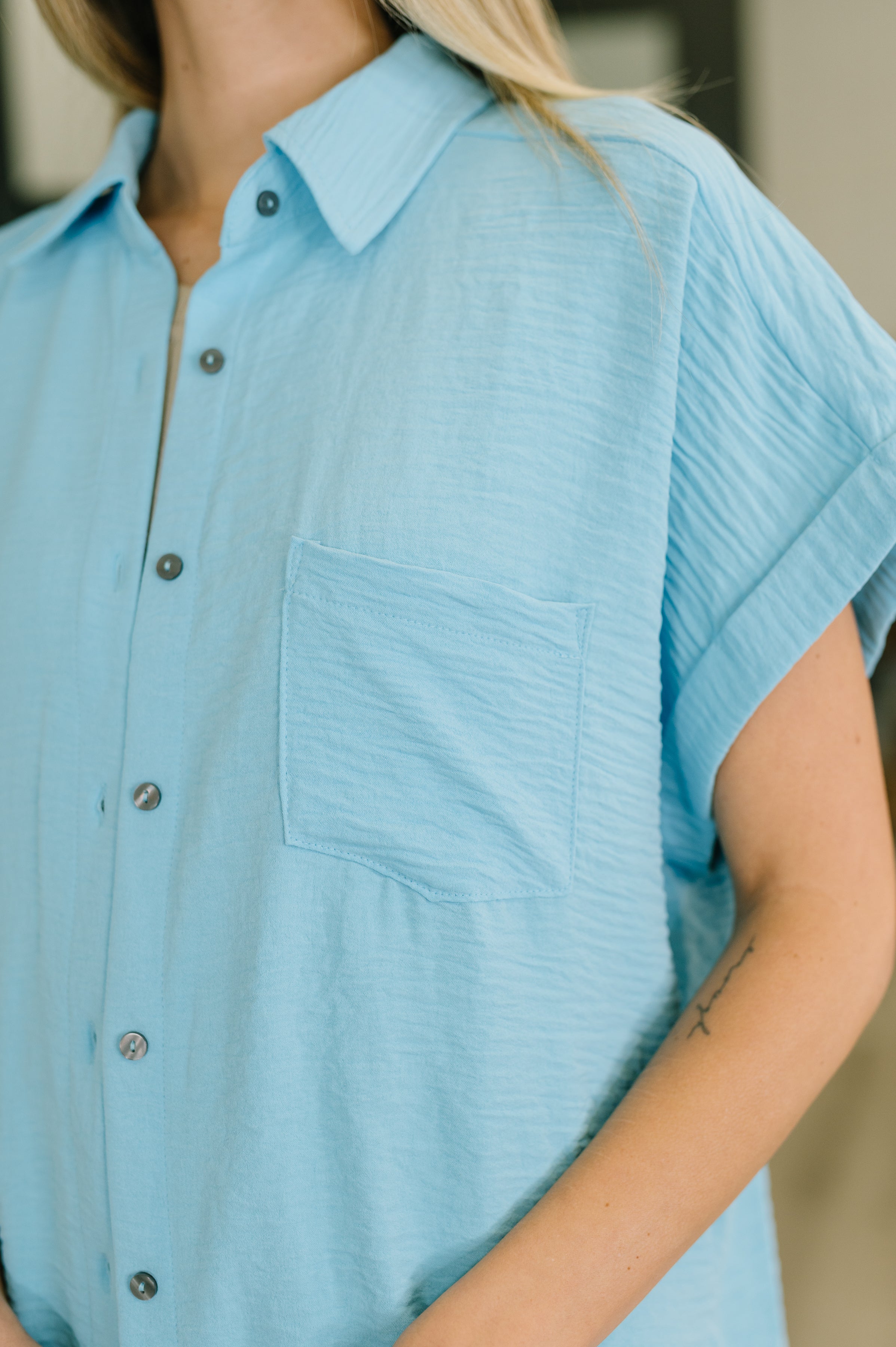 Keep Up Collared Button Down in Sky Blue - Charming Charlie