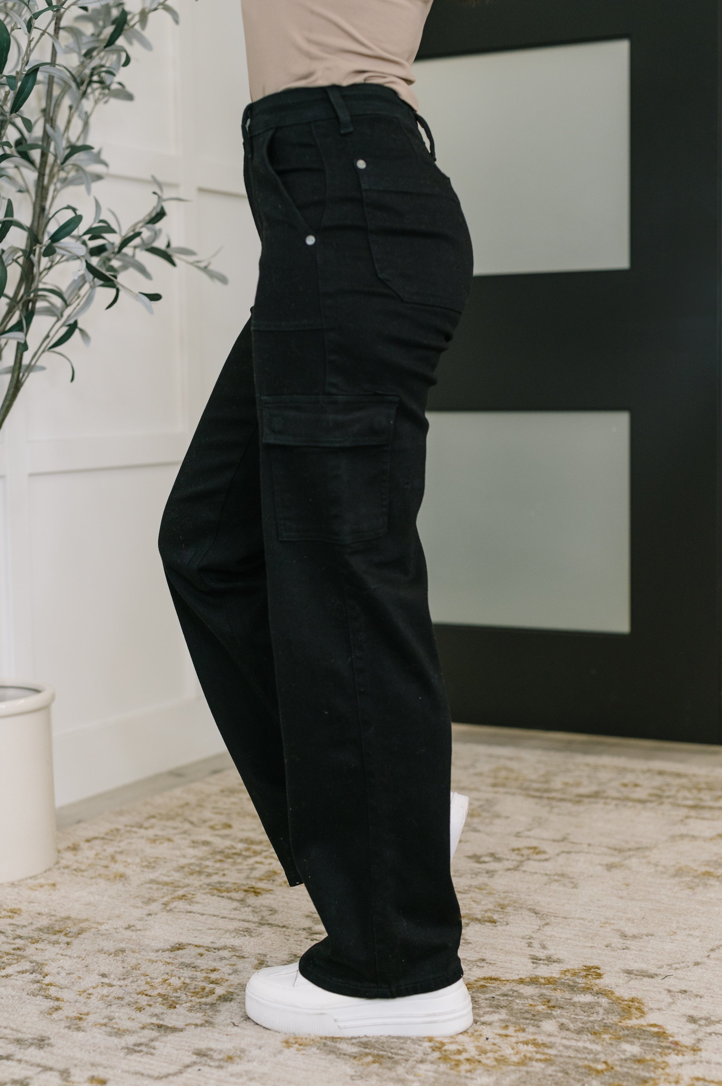 Keira High Waist Cargo Wide in Black - Charming Charlie