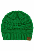 Kelly-Green  C.C Ribbed Knit Solid Color Beanie offers a timeless design with durable ribbed knitting, ensuring a snug and comfortable fit. Crafted for warmth and versatility, this beanie is perfect for everyday wear, providing reliable protection against cold weather while maintaining a sleek, minimalist style that complements any outfit. Its solid color adds understated appeal, making it an essential accessory for both casual and outdoor use. 