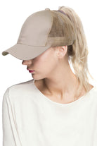 Khaki C.C BASEBALL PONYCAP is a stylish and versatile accessory for any outfit. With its durable material and adjustable fit, it offers long-lasting comfort and protection from the sun. Plus, its classic baseball cap design adds a touch of sporty sophistication. Perfect for any casual or active occasion.