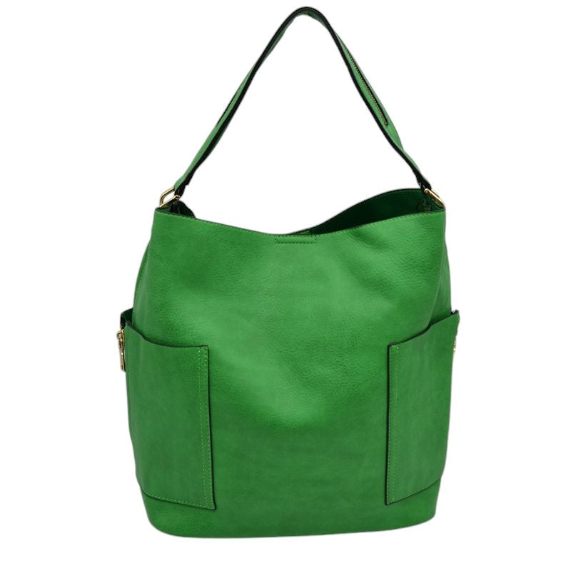 2-in-1 Chic Satchel Side Pocket Bucket Bag with Long Strap - Charming Charlie