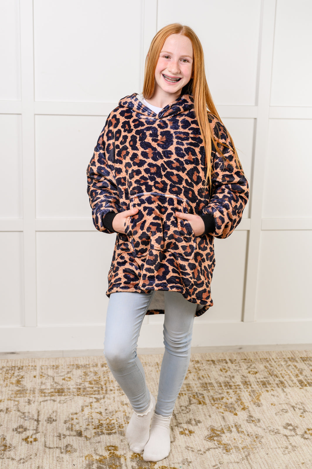 Kids Oversized Hoodie Blanket in Leopard - Charming Charlie