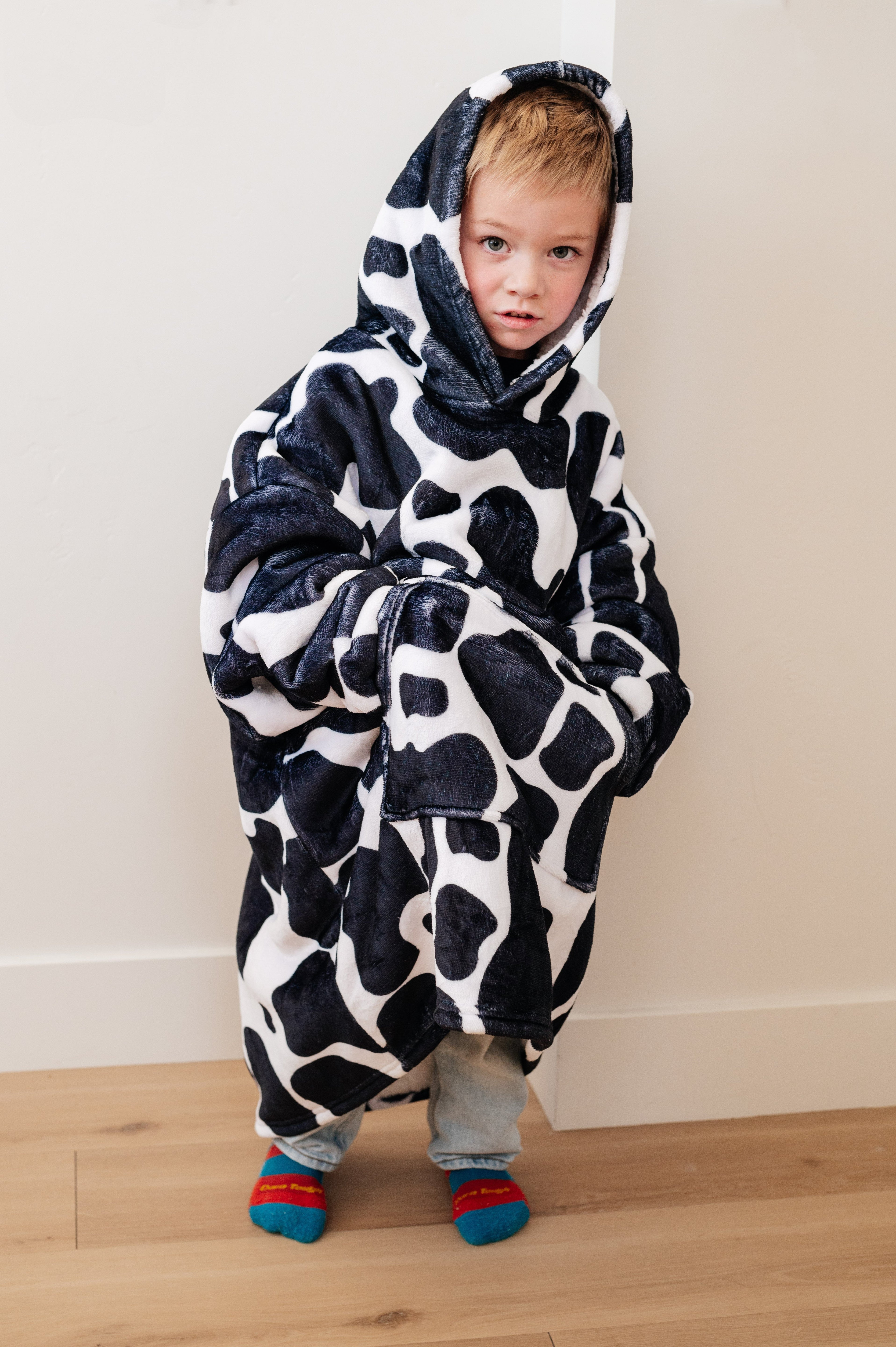Kids Oversized Hoodie Blanket in Cow - Charming Charlie