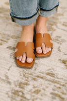 Knit Square Toe Slide on Sandal in Cognac - Charming Charlie
