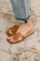 Knit Square Toe Slide on Sandal in Cognac - Charming Charlie