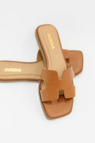 Knit Square Toe Slide on Sandal in Cognac - Charming Charlie