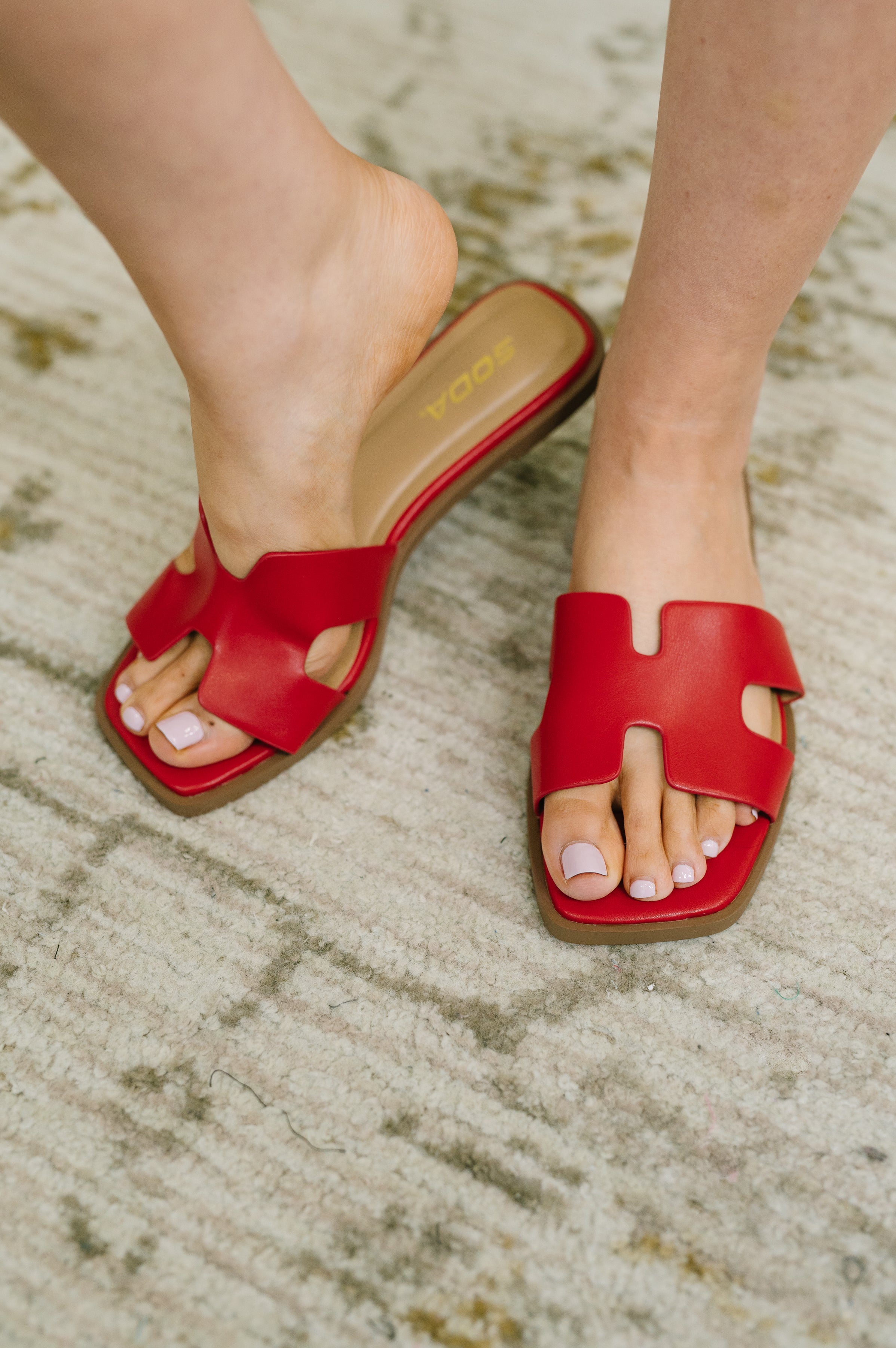 Knit Square Toe Slip on Sandal in Red - Charming Charlie
