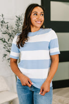 Known for a While Knit Blouse in White and Blue - Charming Charlie