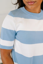 Known for a While Knit Blouse in White and Blue - Charming Charlie
