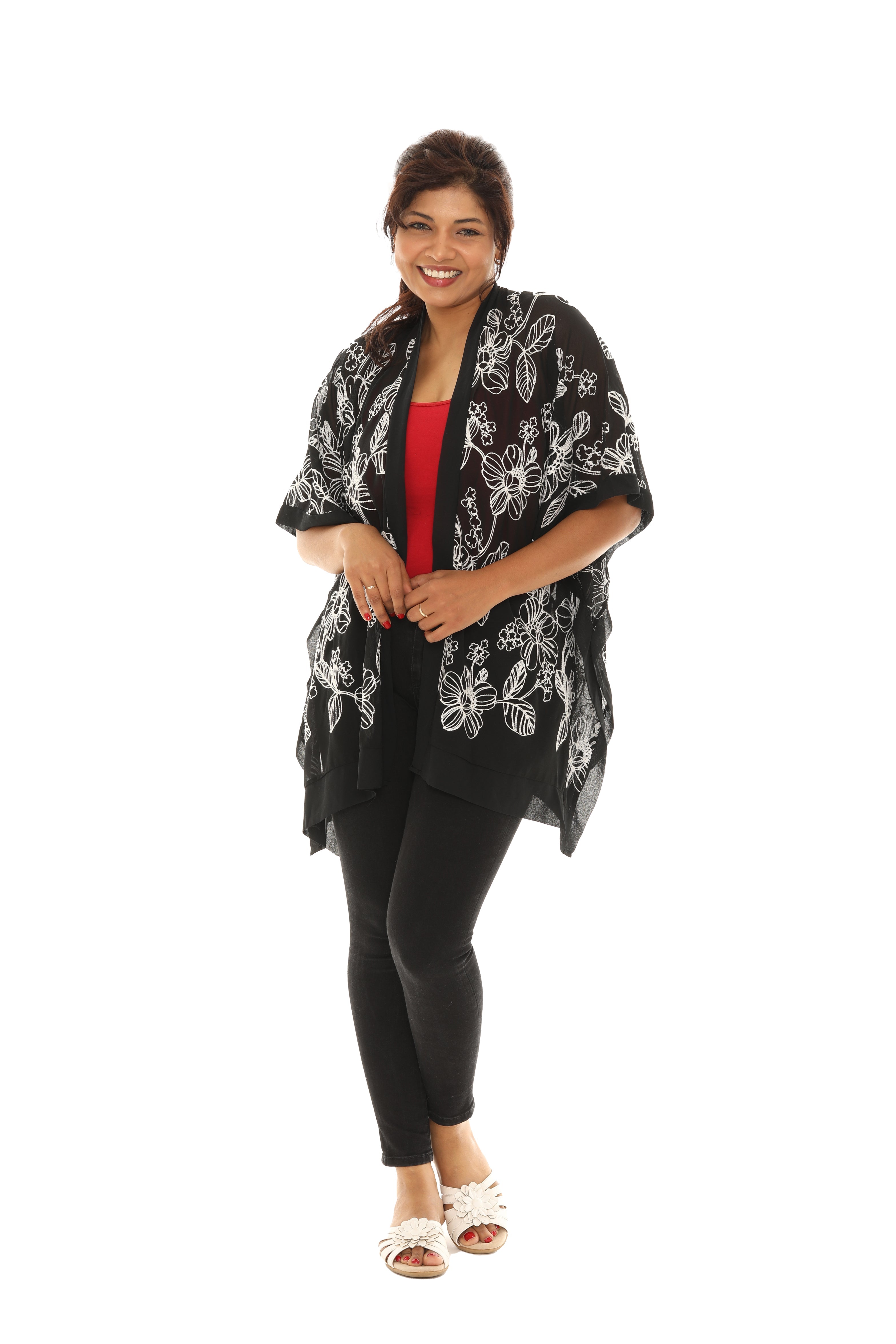 Sheer Nature Embroidered Open Cardigan