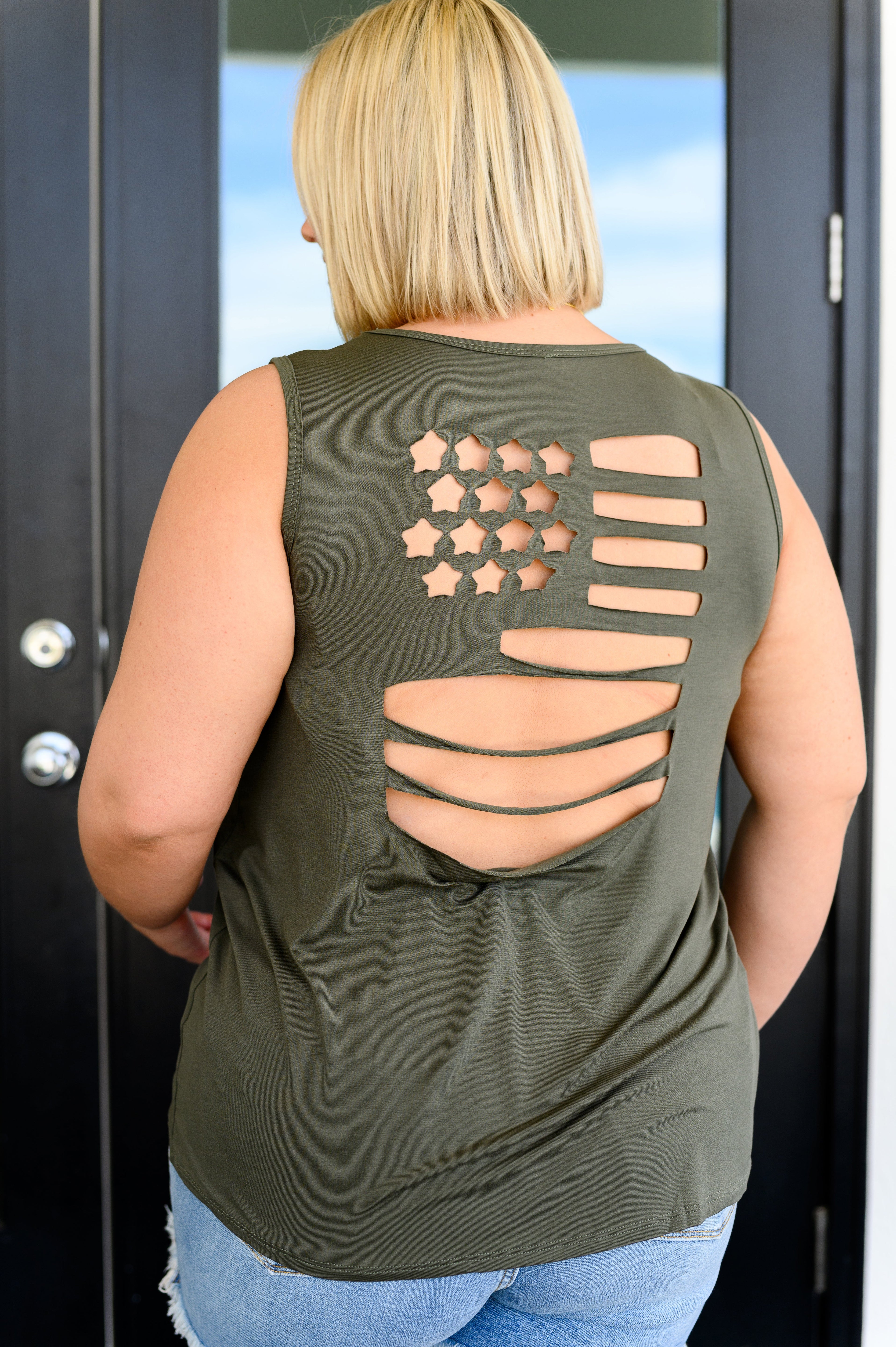 Land of the Free Tank in Olive - Charming Charlie