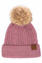 Lavender C.C Woven Cable Stitch Cuff Beanie With Soft Color Fur Pom, wear this beautiful Beanie Hat while going outdoor and keep yourself warm and stylish. The color variation makes the Hat suitable for everyone's choice. It feels cozy and a perfect match with any type of outfit. It's a perfect winter gift accessory for birthdays, Christmas, stocking stuffers, secret Santa, holidays, anniversaries. 