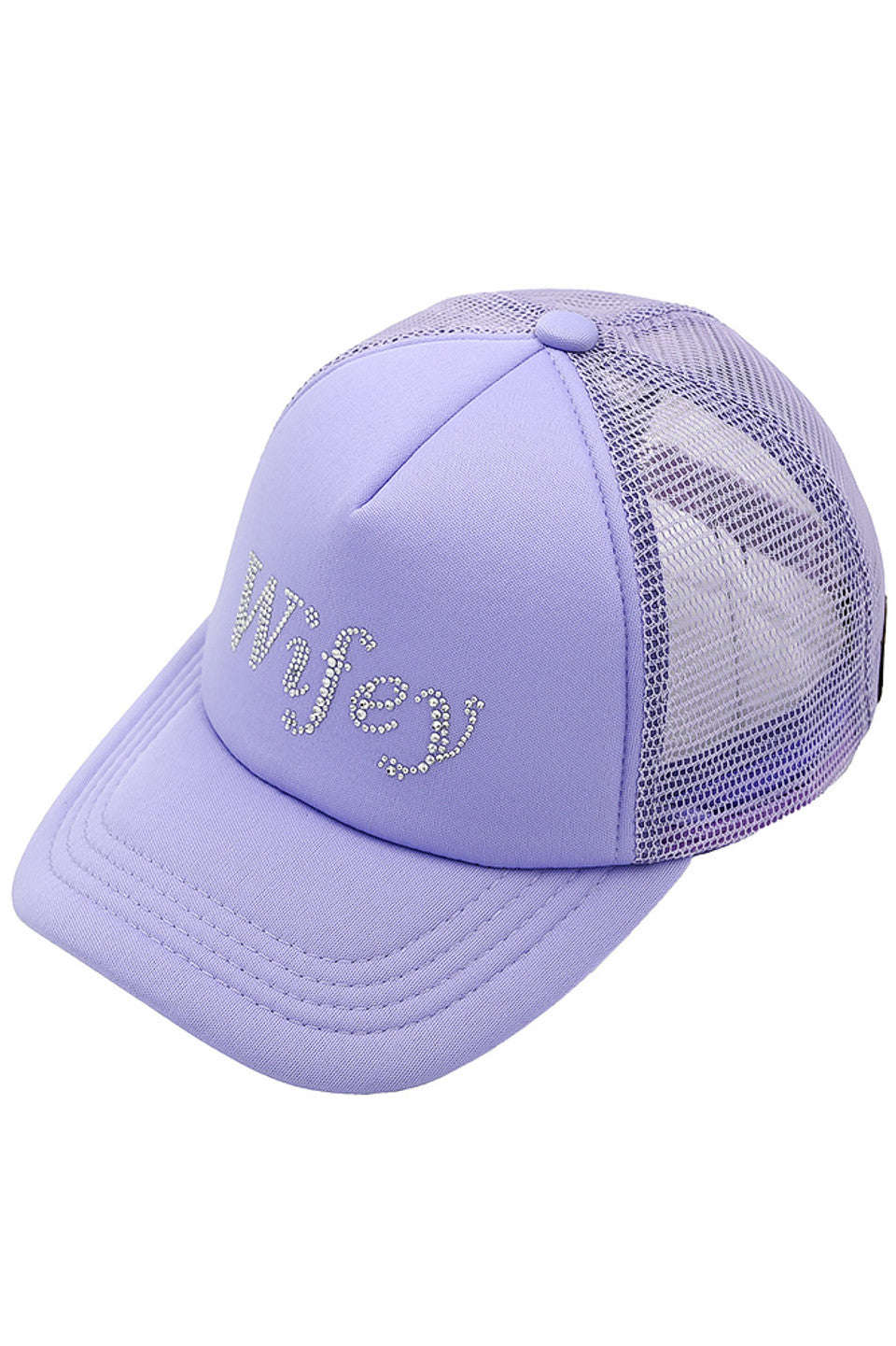 Lavender C.C WIFEY Rhinestones Trucker Cap is a must-have for any stylish woman. With a dazzling display of rhinestones and a comfortable trucker design, you'll be turning heads wherever you go. Add a touch of glam to your daily look and show off your wifey status in style.