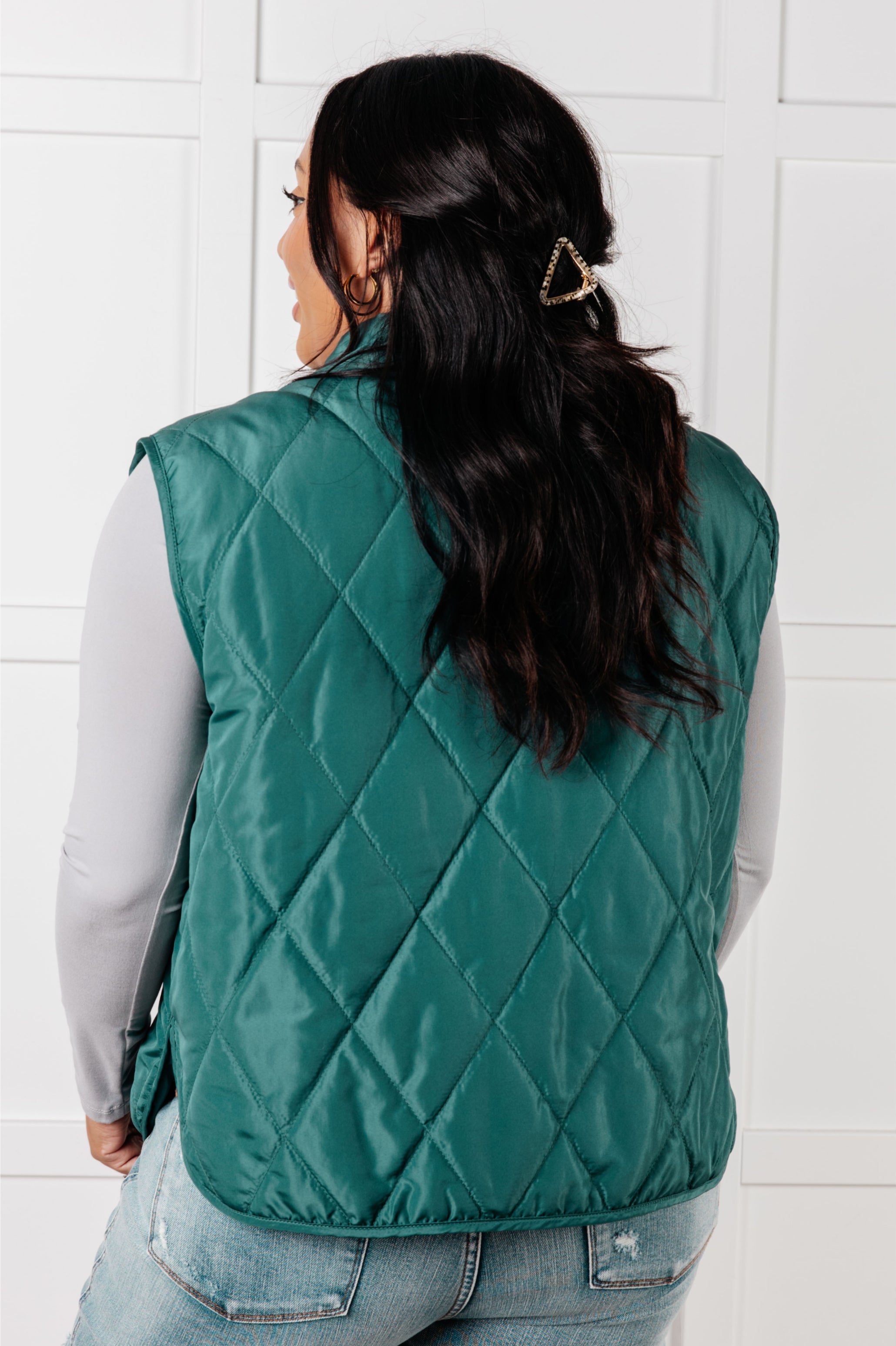Layering Queen Quilted Puffer Vest in Hunter Green - Charming Charlie